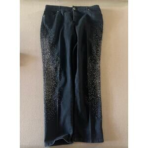 GlamorousBlack Rhinestone Embellished Straight Leg Jeans Statement Sparkle Denim